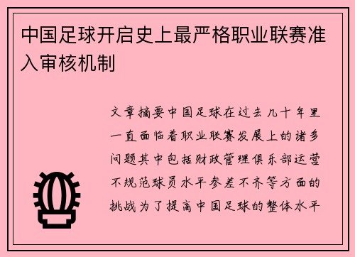 中国足球开启史上最严格职业联赛准入审核机制 中国足球开启史上最严格职业联赛准入审核机制